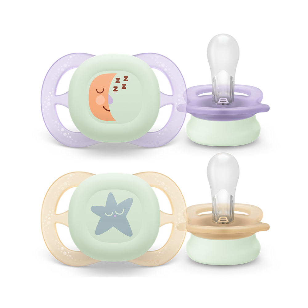 Philips Avent Ultra Start nočna duda, 0-2m, deklica, 2kom, SCF075/07